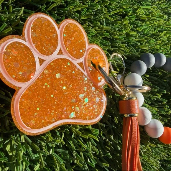 Sparkling Orange Paw Keychain with Tassel - Picture 5 of 8